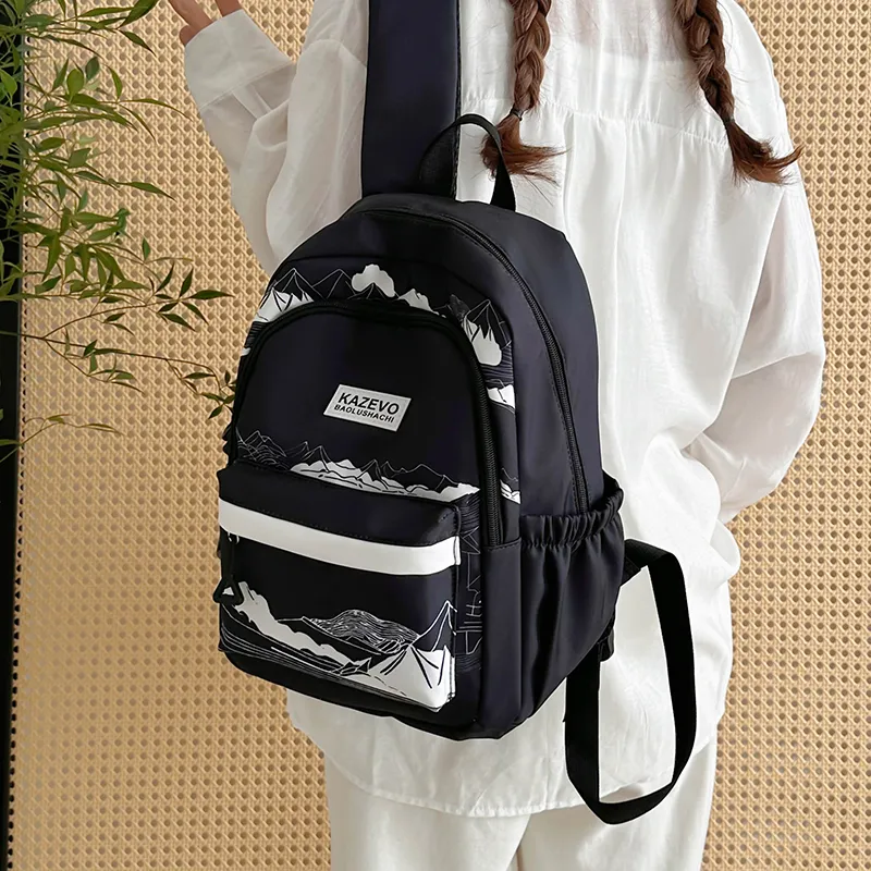 Travel Polyester Backpack Regular Women's Black/White-5