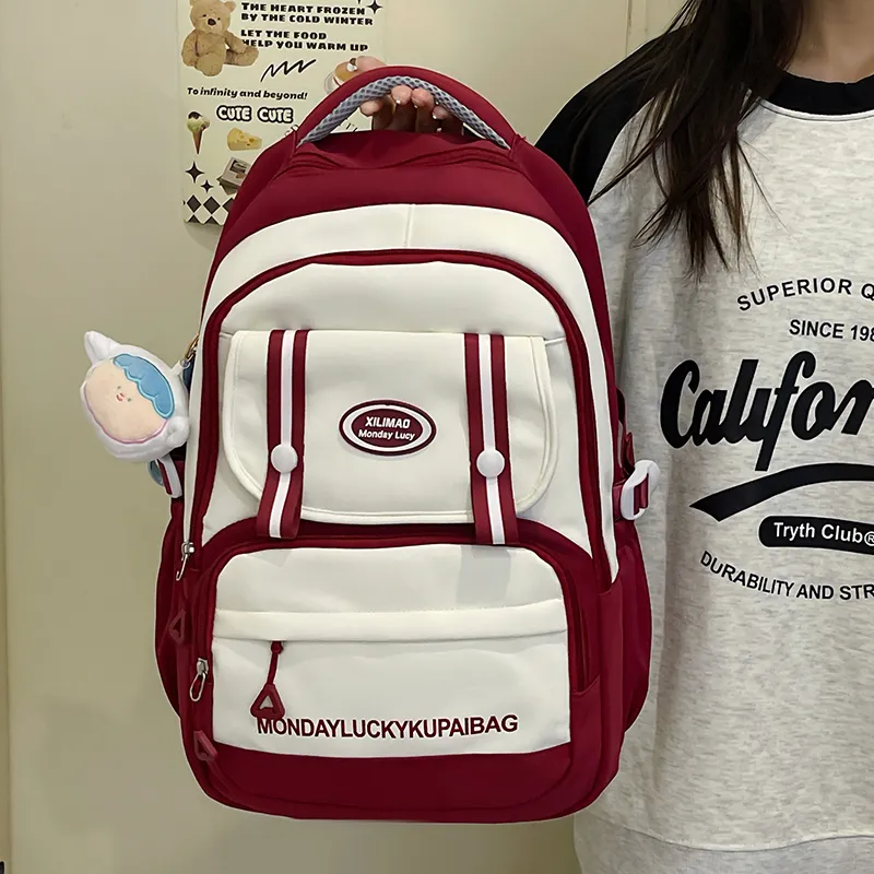 Travel Nylon Backpack Unisex Red/Blue/Black/Khaki/Purple-6