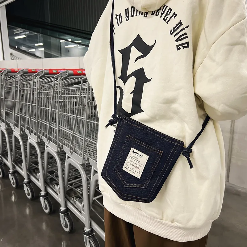 Travel Denim Crossbody Bag Unisex Black/Blue-4