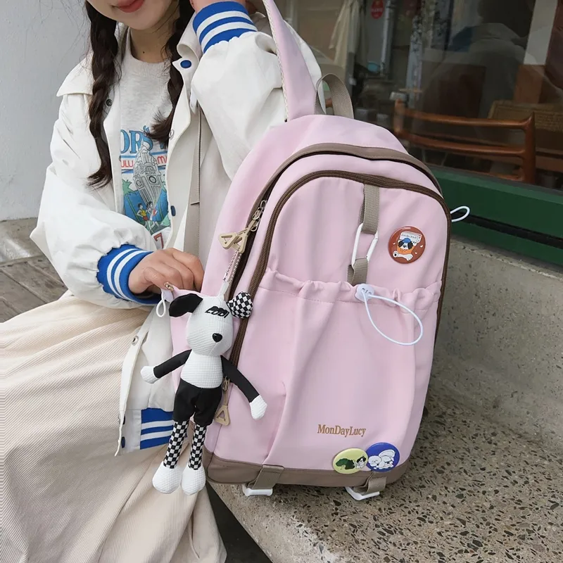 Travel Nylon Backpack Regular Unisex Ecru/Green/Black/Purple/Pink/Khaki-15