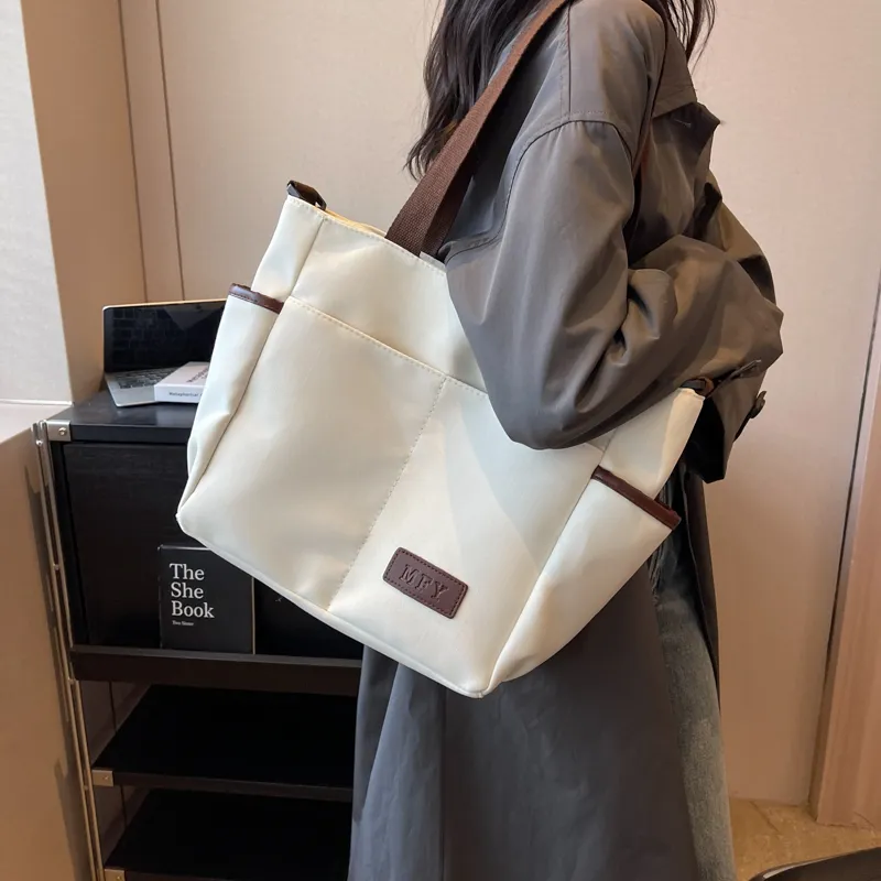 Travel Canvas Crossbody Bag Shoulder Bag Regular Women's Black/Ecru/Khaki-9