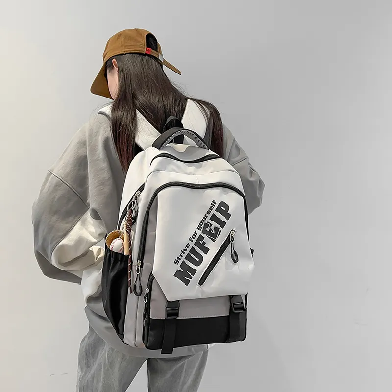 Travel Nylon Backpack Unisex Black/White/Red-10