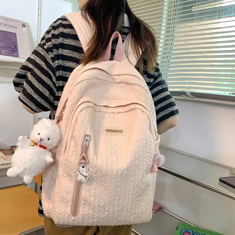 Travel Nylon Backpack Regular Women's Black/White/Pink/Blue-1