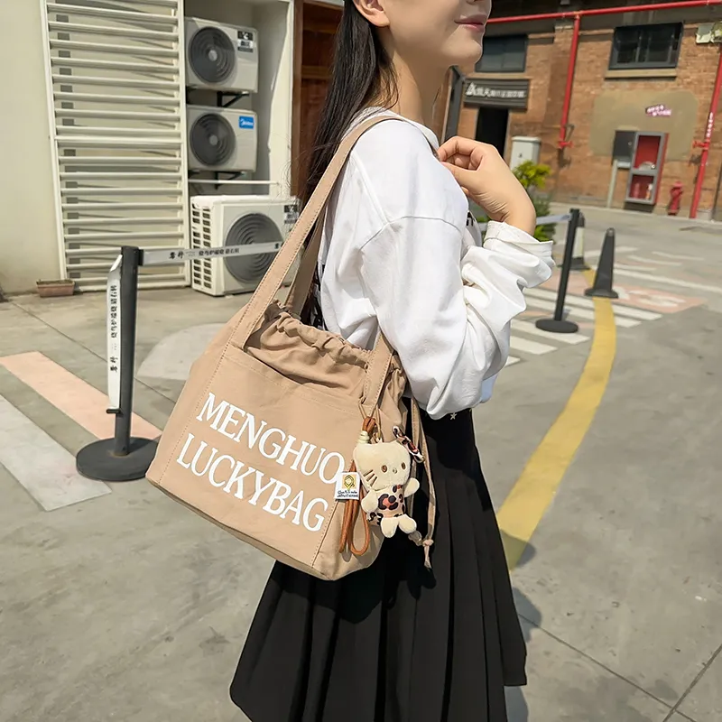Travel Cotton Shoulder Bag Unisex Black White Red/Yellow/Khaki/Blue-24