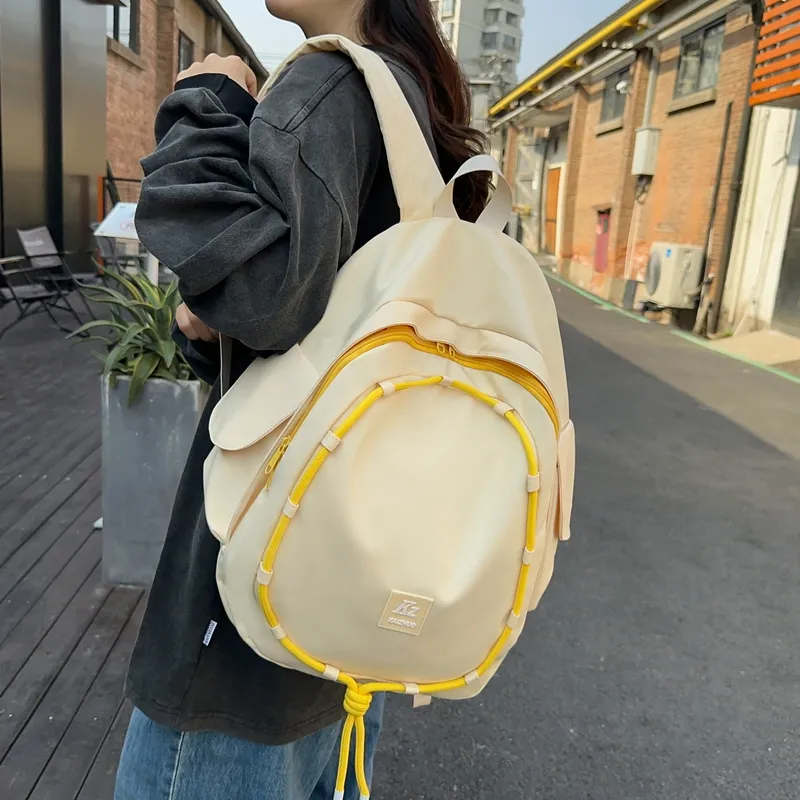 Travel Nylon Backpack Unisex Black/Yellow/Blue-10