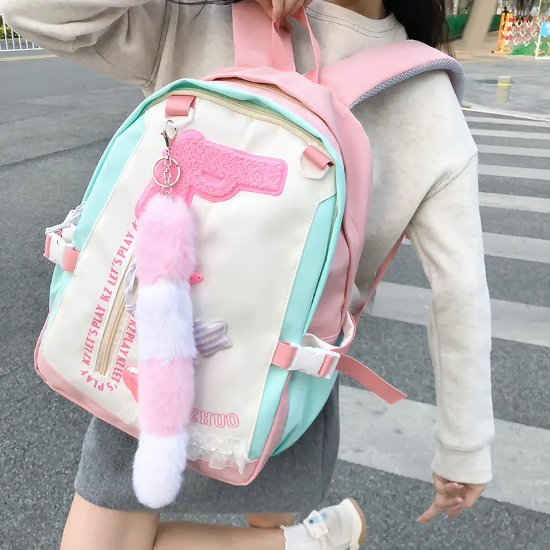 Travel Nylon Backpack Women's Pink-3