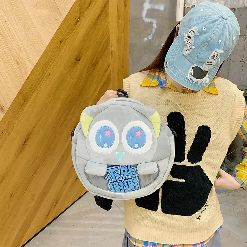 Travel Plush Backpack On The Shoulder Regular Unisex Gray/Black-3