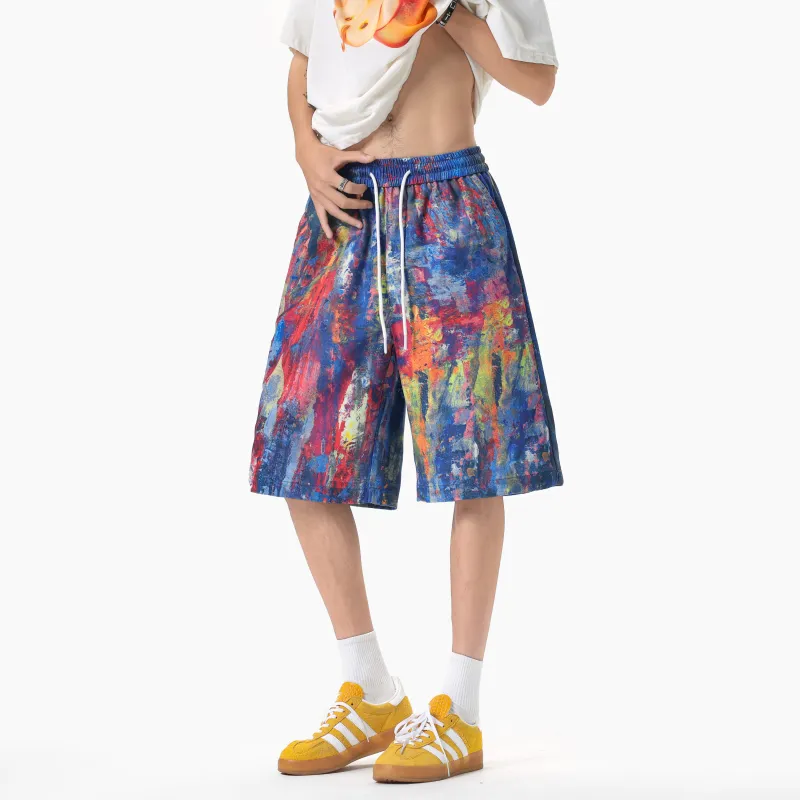 CDISHOU Casual Shorts Unisex Rainbow Graffiti-2
