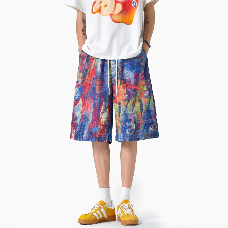 CDISHOU Casual Shorts Unisex Rainbow Graffiti-4