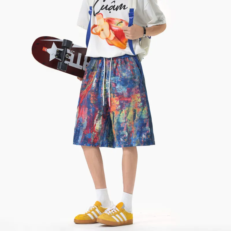 CDISHOU Casual Shorts Unisex Rainbow Graffiti-3