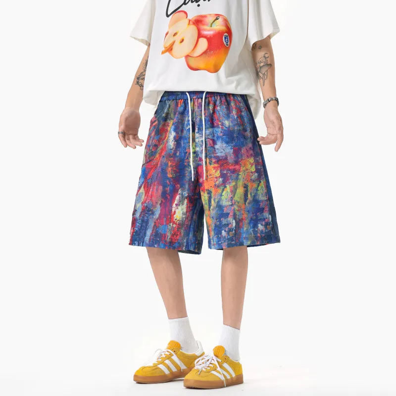 CDISHOU Casual Shorts Unisex Rainbow Graffiti-5