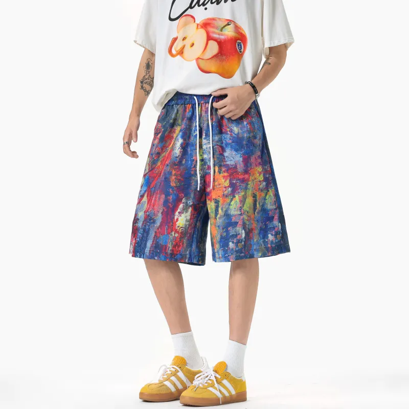 CDISHOU Casual Shorts Unisex Rainbow Graffiti-6