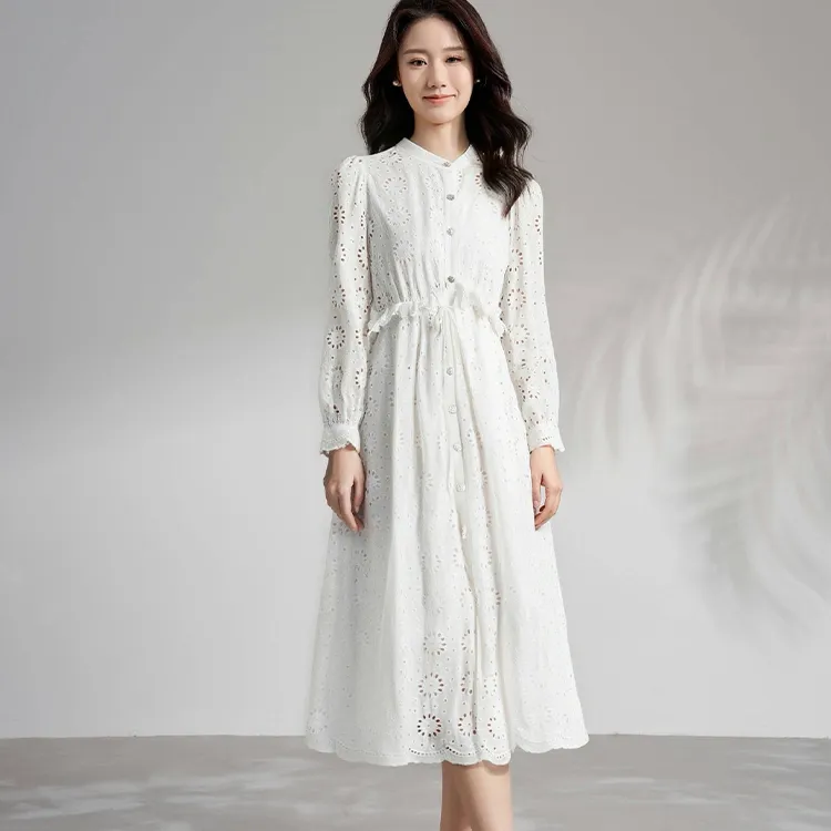 FAIRWHALE Long Sleeved Dress Women's Milkshake White-4