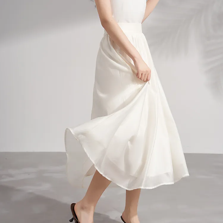 FAIRWHALE Minimalist Style A Shaped Half Length Casual Long Skirt Women's Jade White-4