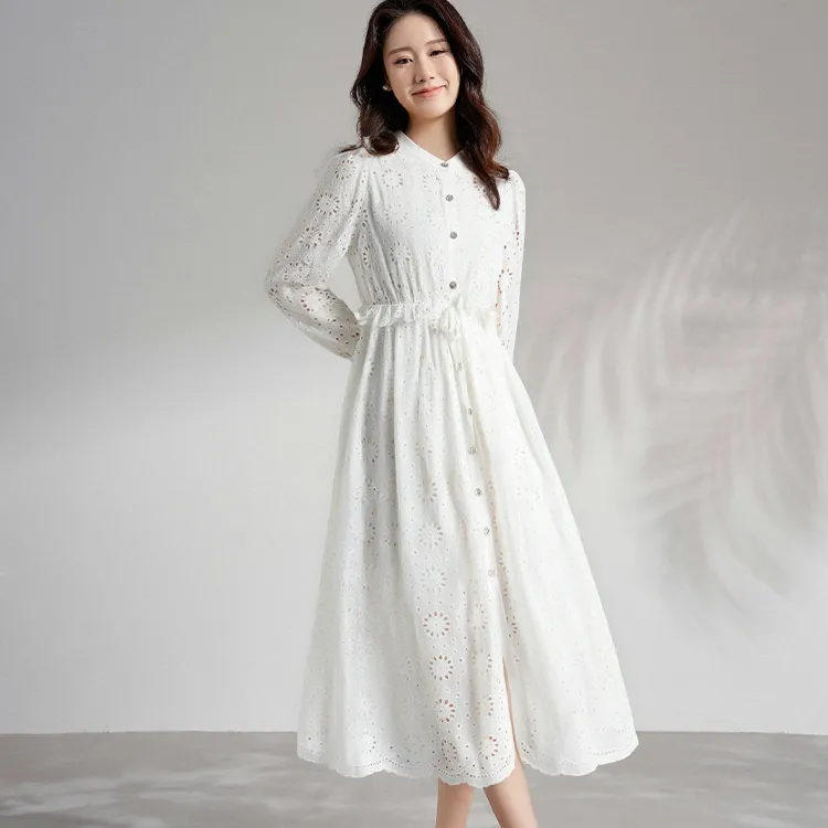 FAIRWHALE Long Sleeved Dress Women's Milkshake White-5