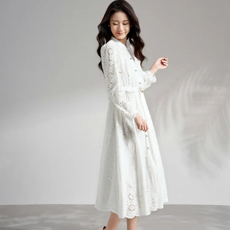 FAIRWHALE Long Sleeved Dress Women's Milkshake White-6