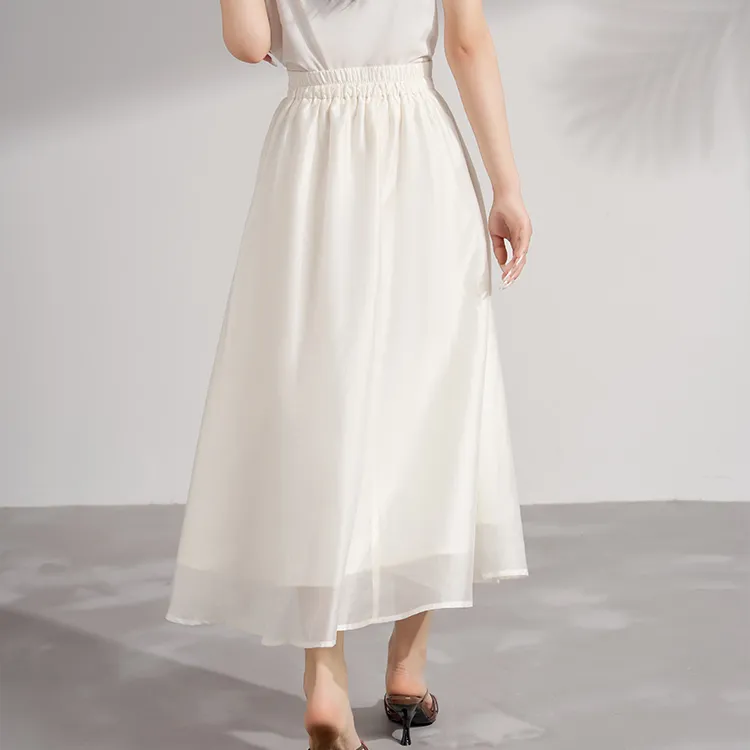 FAIRWHALE Minimalist Style A Shaped Half Length Casual Long Skirt Women's Jade White-5