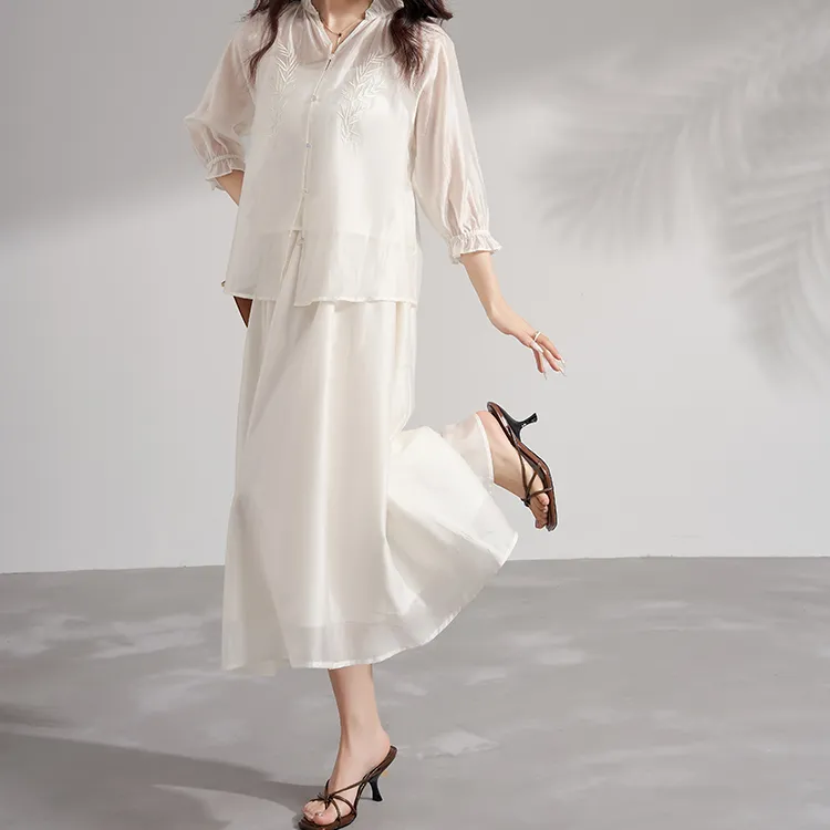 FAIRWHALE Minimalist Style A Shaped Half Length Casual Long Skirt Women's Jade White-2
