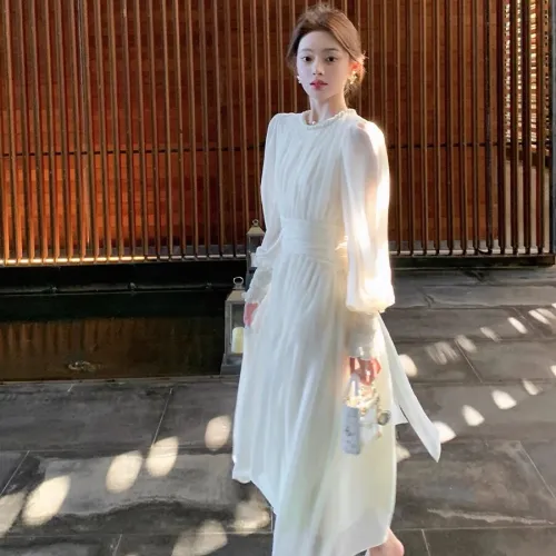 YICHEN Long Sleeved Dresses Women's Magnolia White