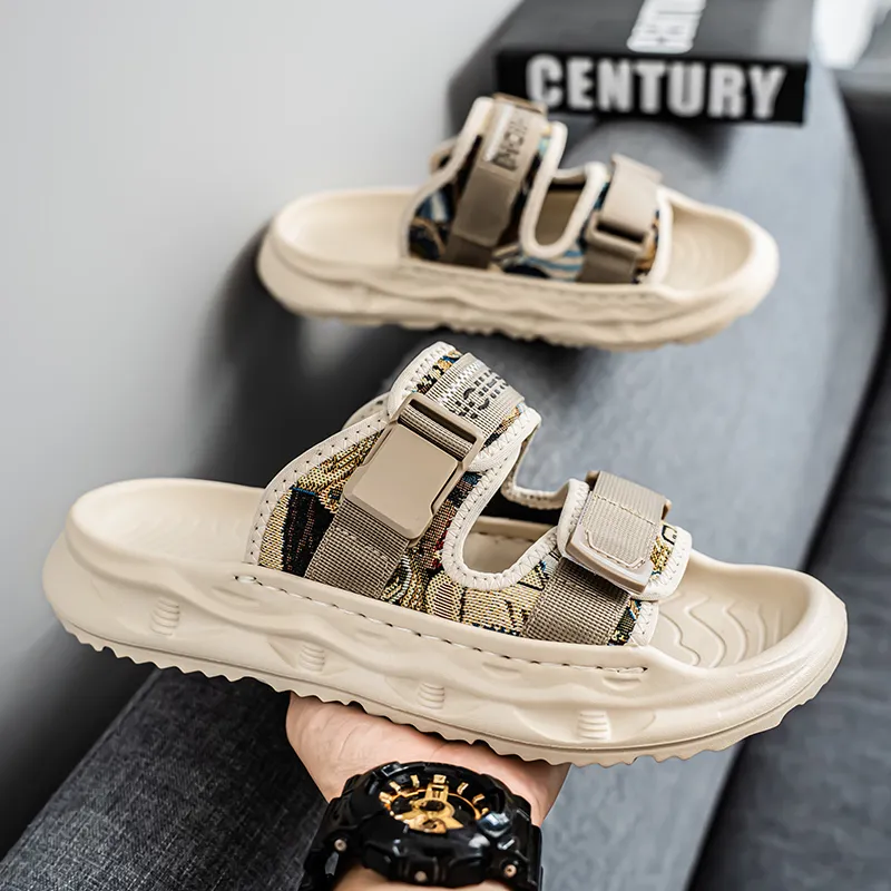 MIIOW EVA Stitching Leather Patchwork Slip Resistant Abrasion Resistant Slide Slippers Men's-4