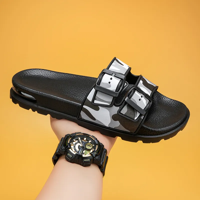 MIIOW Rubber Sole Leather Patchwork Slip Resistant Abrasion Resistant Slide Slippers Men's-1