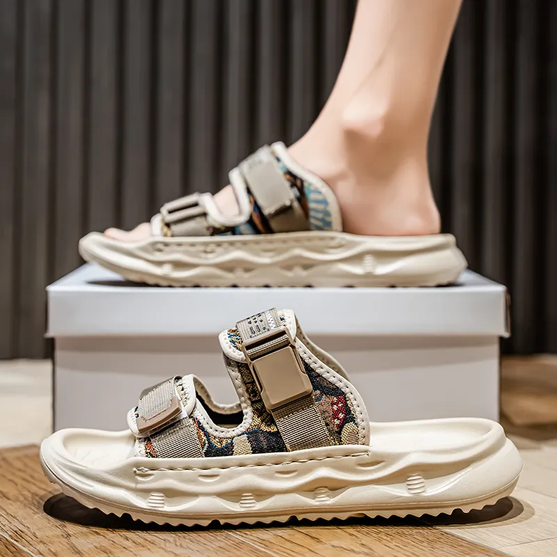 MIIOW EVA Stitching Leather Patchwork Slip Resistant Abrasion Resistant Slide Slippers Men's-5