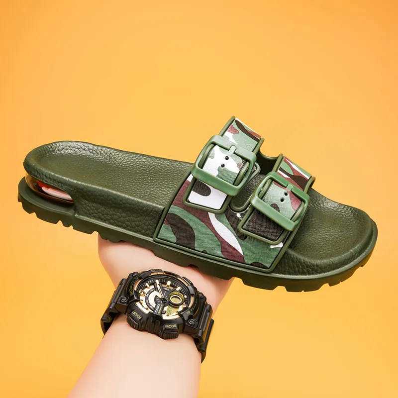 MIIOW Rubber Sole Leather Patchwork Slip Resistant Abrasion Resistant Slide Slippers Men's-6