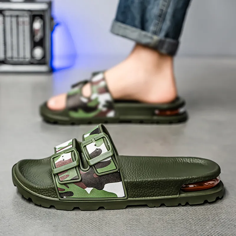 MIIOW Rubber Sole Leather Patchwork Slip Resistant Abrasion Resistant Slide Slippers Men's-7