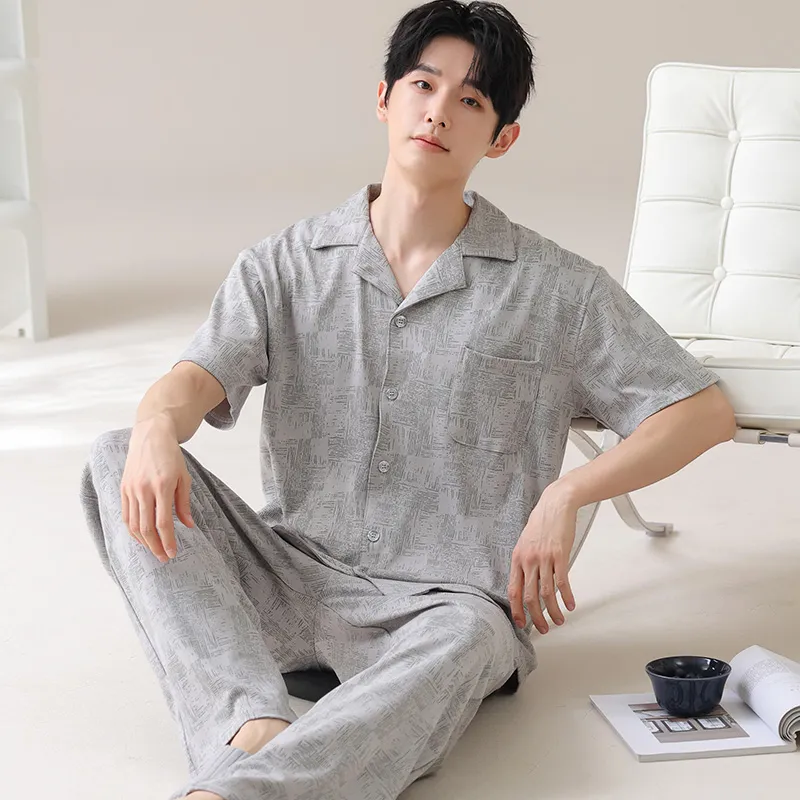 Lan Miao Pajama Set Men's Silver Gray-3