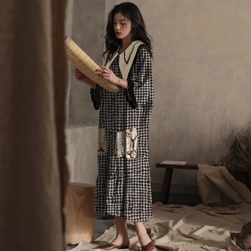 Lan Miao Nightgown Women's Black Pattern-5