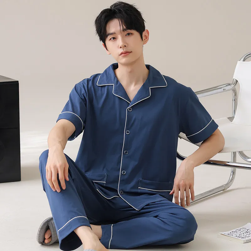 Lan Miao Pajama Set Men's Dark Blue-2