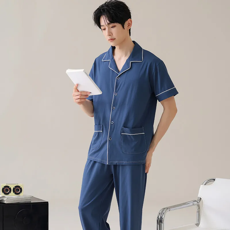 Lan Miao Pajama Set Men's Dark Blue-4