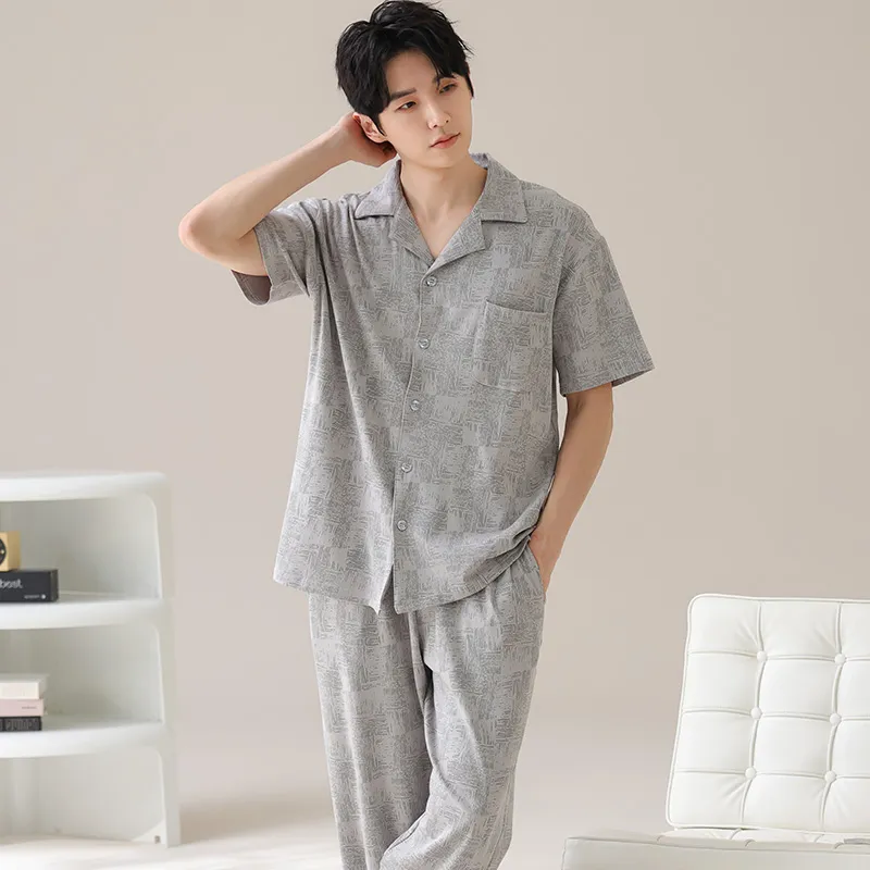 Lan Miao Pajama Set Men's Silver Gray-1