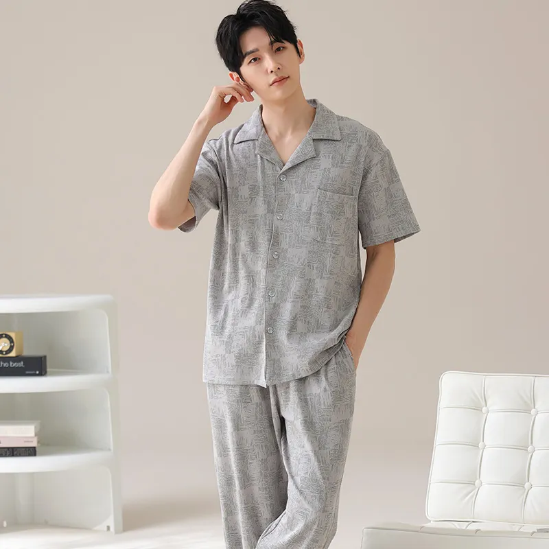 Lan Miao Pajama Set Men's Silver Gray-5