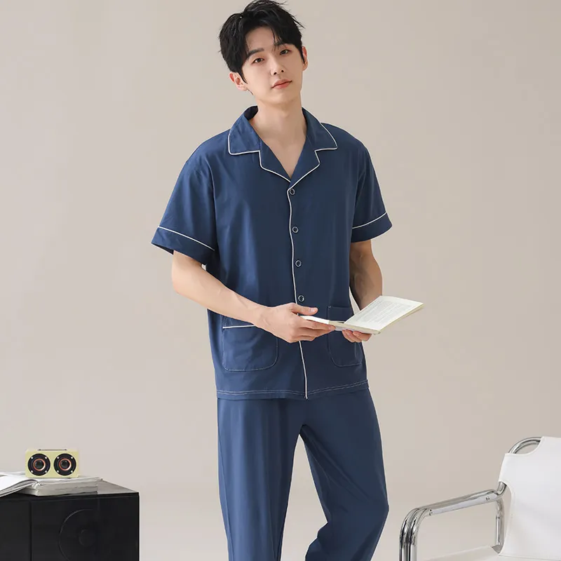 Lan Miao Pajama Set Men's Dark Blue-3