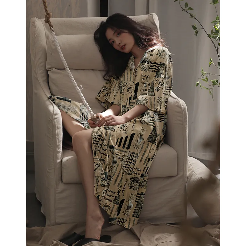 Lan Miao Nightgown Women's Black Pattern-2