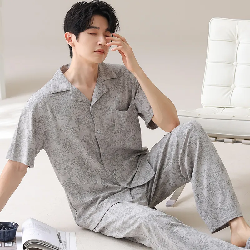 Lan Miao Pajama Set Men's Silver Gray-2