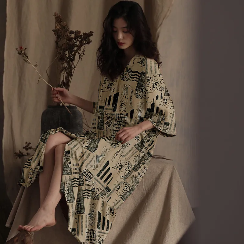 Lan Miao Nightgown Women's Black Pattern-4