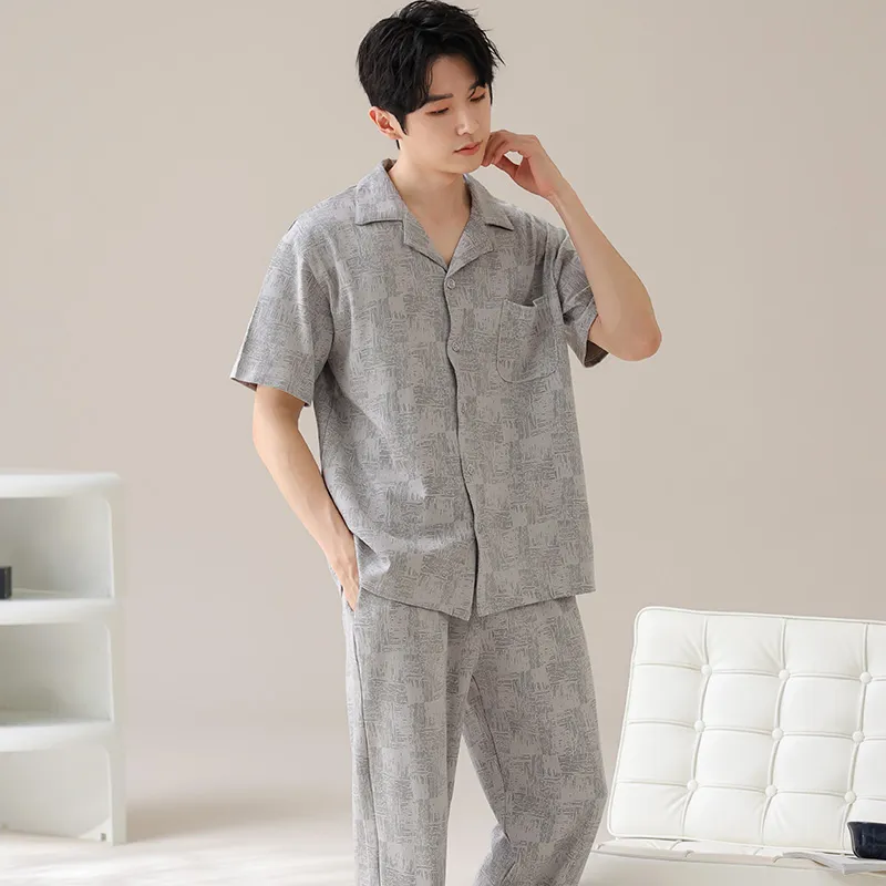 Lan Miao Pajama Set Men's Silver Gray-4