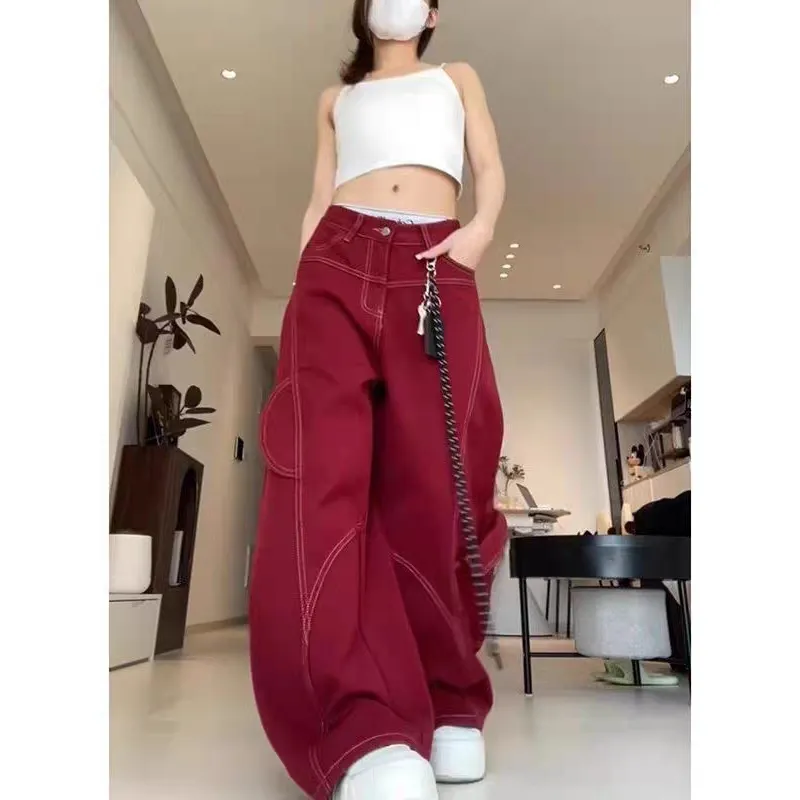 YICHEN Jeans Women's Burgundy-5