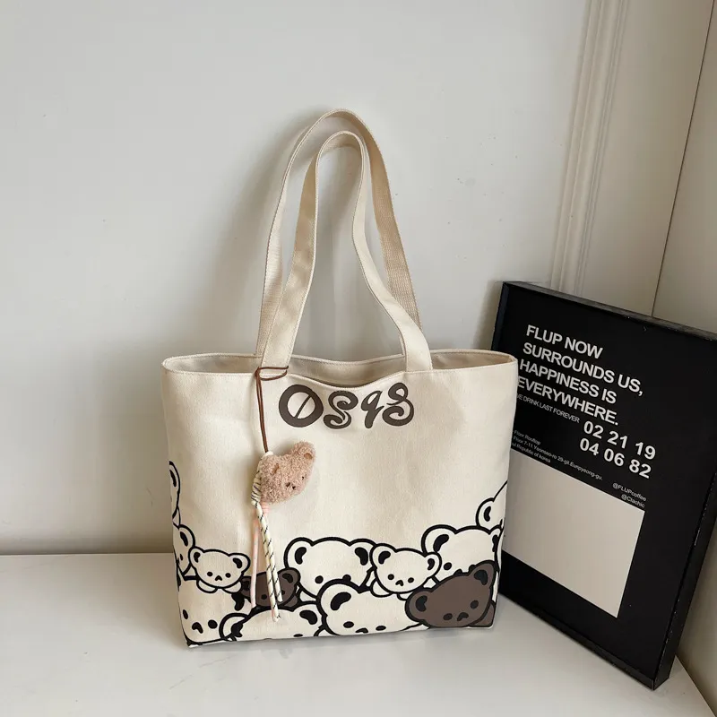 FREEHIKE Fabric Tote Bag, Shopping Bag, Shoulder Bag Women's White Bear-1