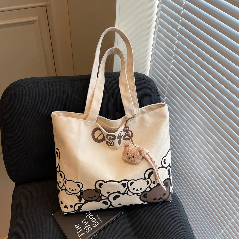 FREEHIKE Fabric Tote Bag, Shopping Bag, Shoulder Bag Women's White Bear-2