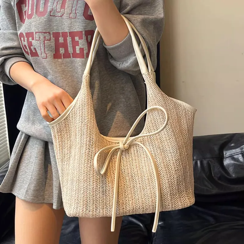 FREEHIKE Woven Tote Bag, Shoulder Bag Women's Ecru/Khaki/Blue-4