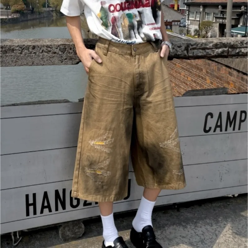 PVPVPV Denim Shorts Unisex Khaki-1