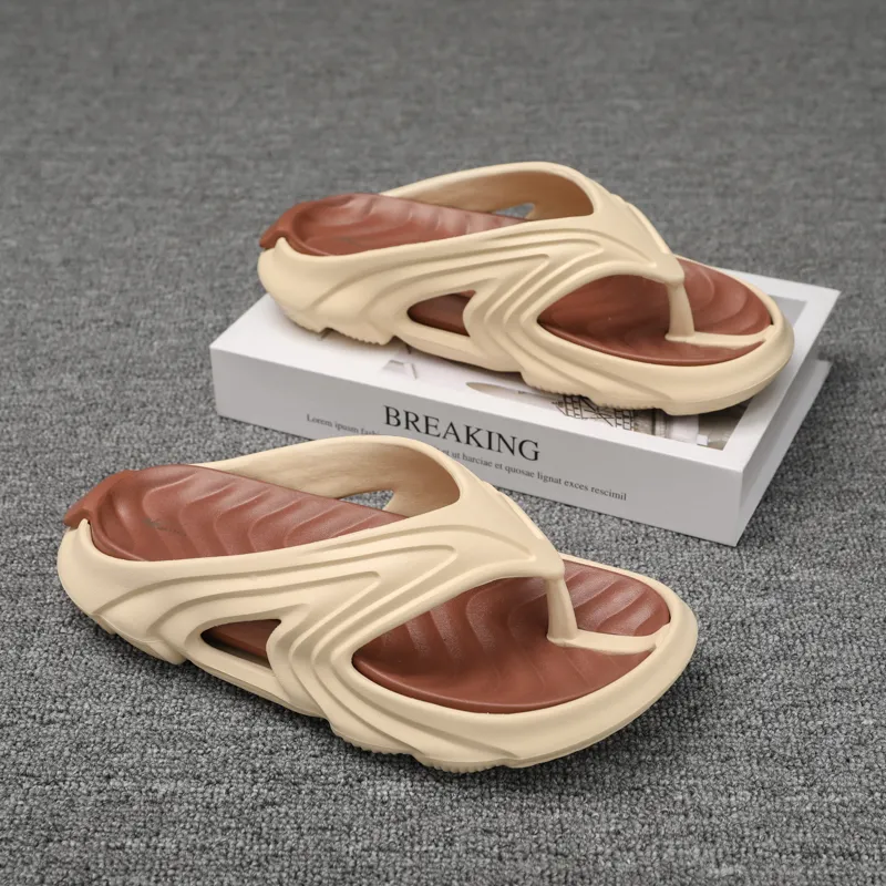 DOUBLE STAR 88 Abrasion Resistant Slip Resistant Flip Flops Unisex Beige Brown-5