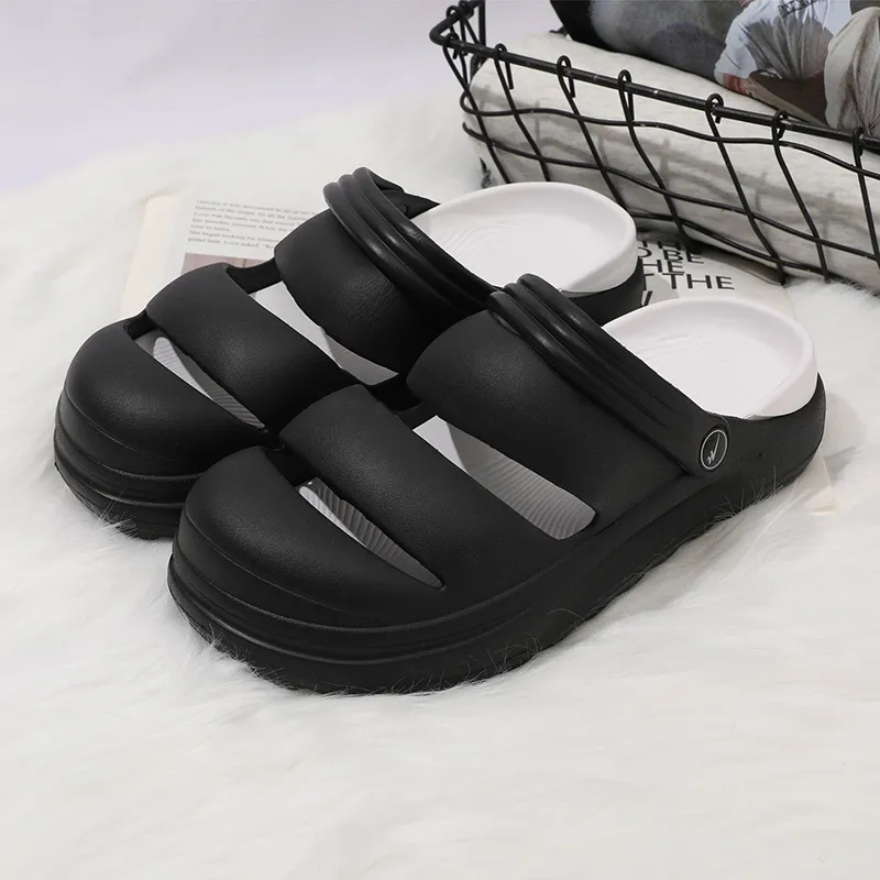 DOUBLE STAR 88 Abrasion Resistant Slip Resistant Quiet Closed Toe Slippers Men's Black White-3