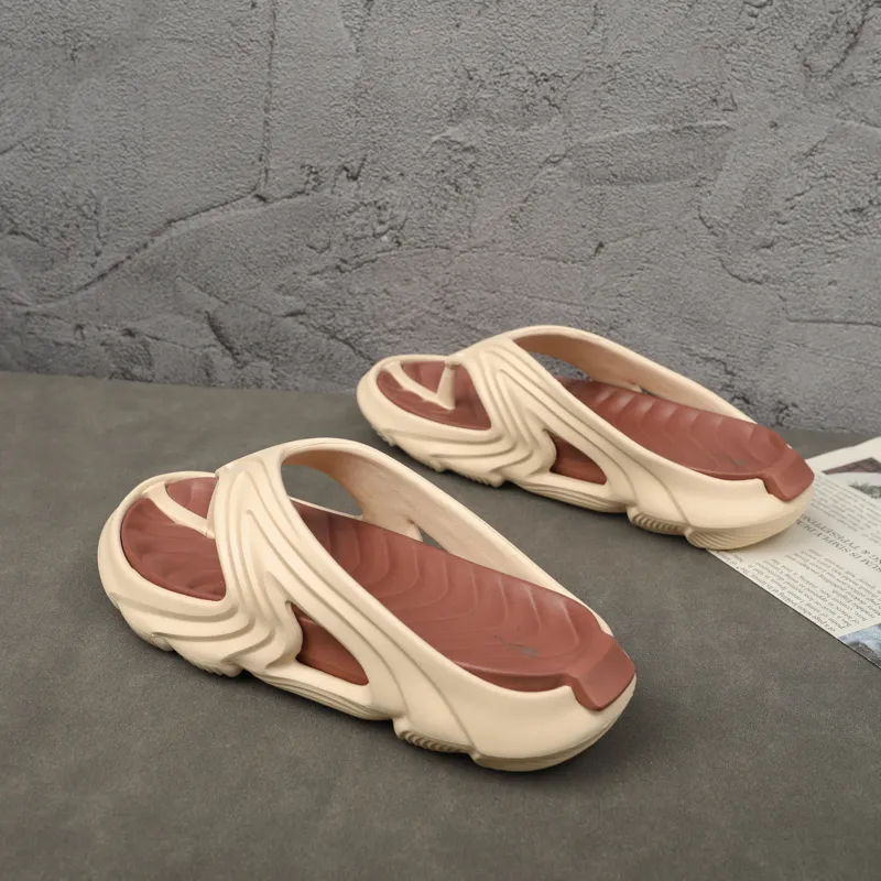 DOUBLE STAR 88 Abrasion Resistant Slip Resistant Flip Flops Unisex Beige Brown-4