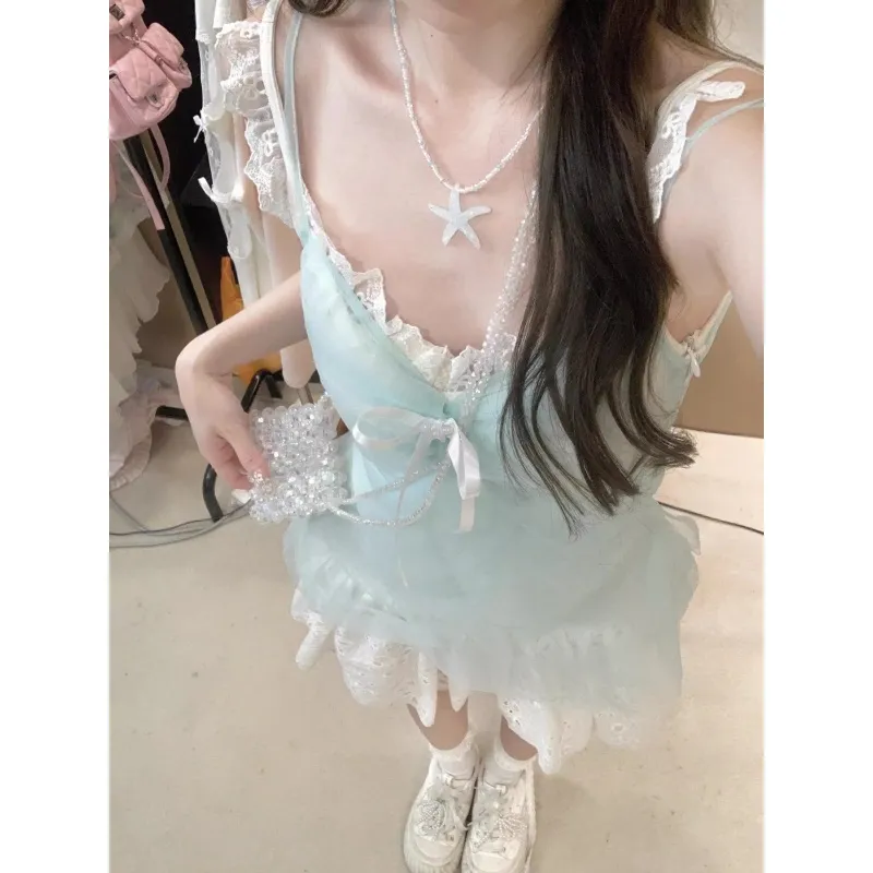 HeartyBite Slip Dresses Women's Sea Salt Blue Cover Up With White Camisole Dress-2