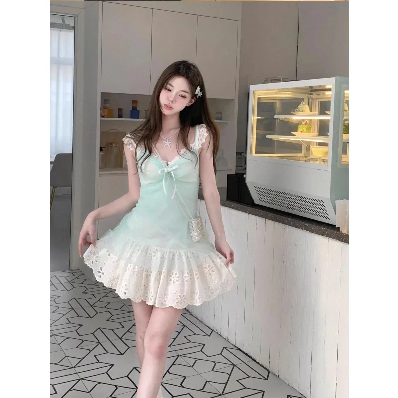HeartyBite Slip Dresses Women's Sea Salt Blue Cover Up With White Camisole Dress-3