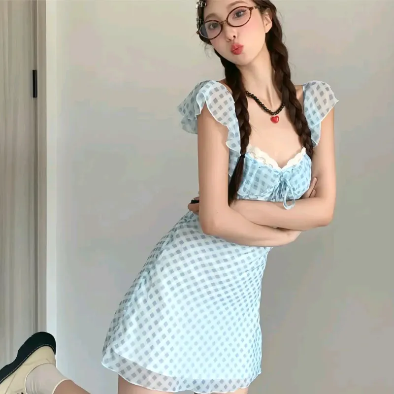 KUNZHUDAXIANG Slip Dress Women's Blue-4
